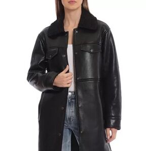 Women's Avec Les Filles Black Faux Leather Snap Front Jacket
